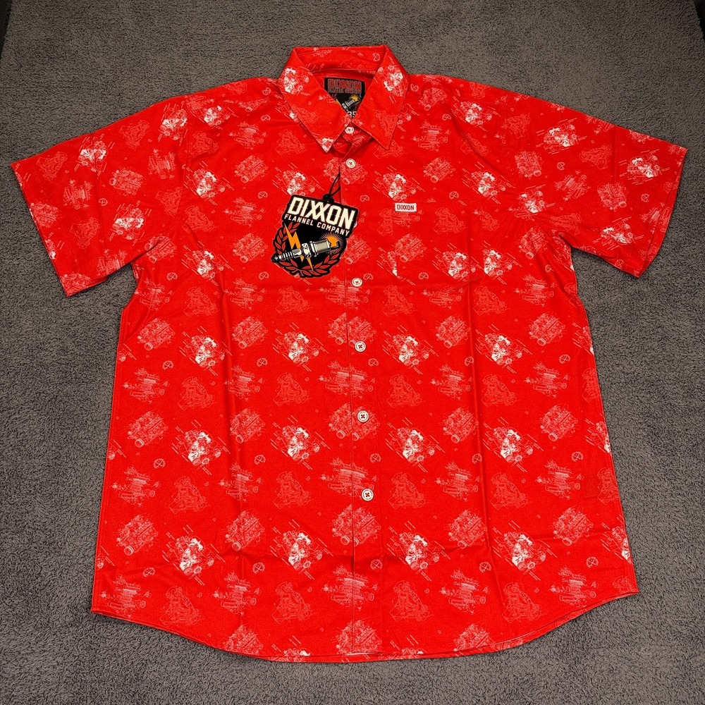 Dixxon Flannel Company Shirt Mens Large Red The 350 Engine Print Button Up NWT